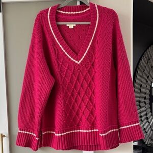 Maeve Bright Pink V-Neck Sweater